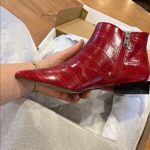 VHNY Glossy Red Croc-Patterned Booties